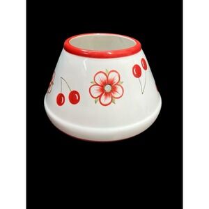 Blue Sky Large Jar Candle Shade Cherries Red Flowers Summer 4.5" Tall 7.25" Wide